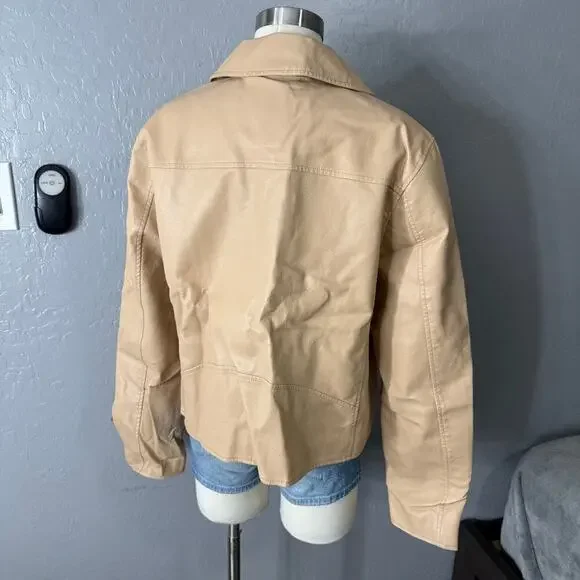 Anthropologie The Saige Faux-Leather Moto Jacket, Beige, L - Picture 2 of 6